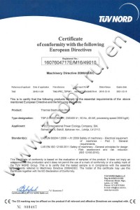 TDP-2-2000 nternational certificate of compliance with Directive 2006/42/EC on the safety of machinery and equipment 