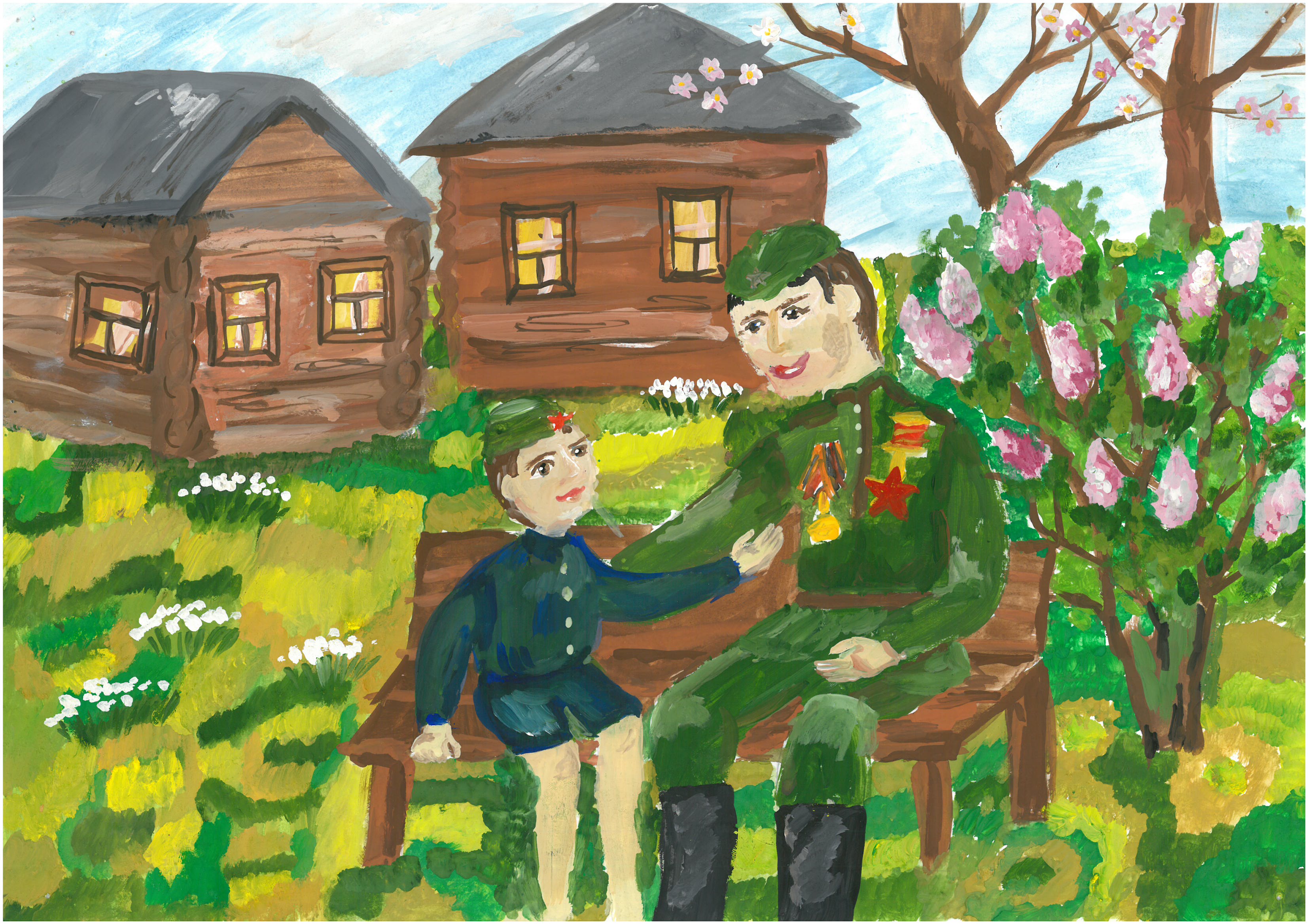 Рисунок детский солдат и ребенок